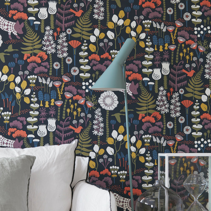 Boråstapeter Hoppmosse Wallpaper, Navy/Green/White