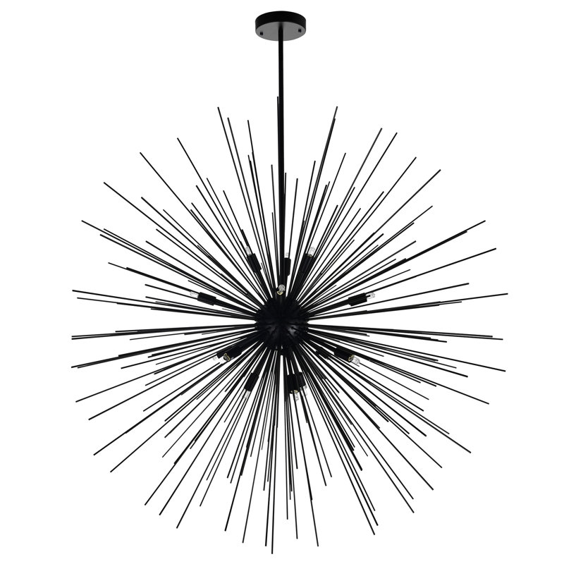 14 Light Starburst Chandelier – 40” Diameter, Black Finish – Modern Ceiling Light for Dining Room, Living Room, Bedroom