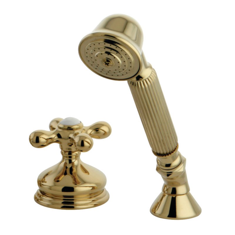 Garniture de robinet de baignoire romaine à fixation sur plateau à poignée simple avec douche à main, Laiton poli