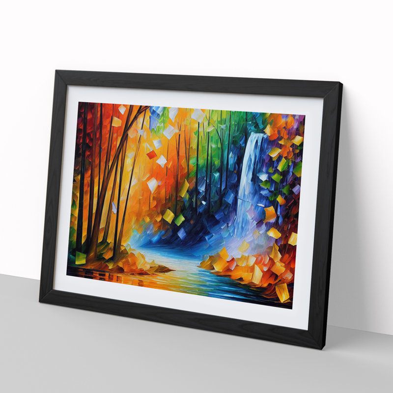 Glimmering River Waterfall - Framed Print, Black, 46cm H x 64cm W x 2cm D