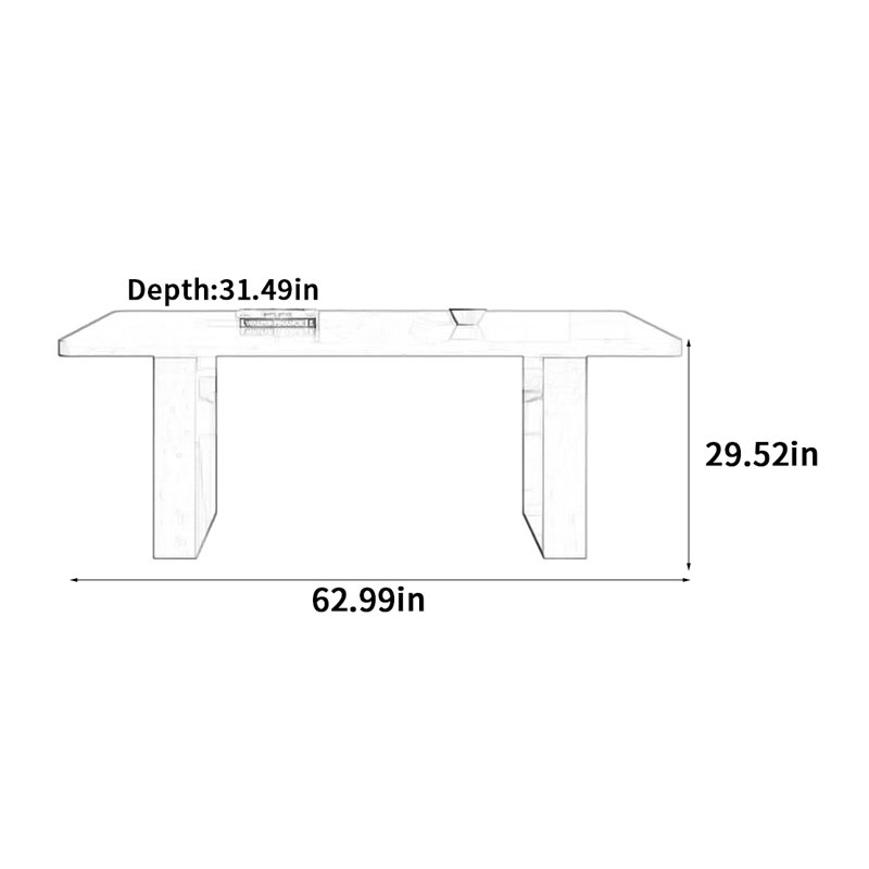 Table de salle à manger Vintage, H 29,52 po x L 62,99 po x l 31,49 po