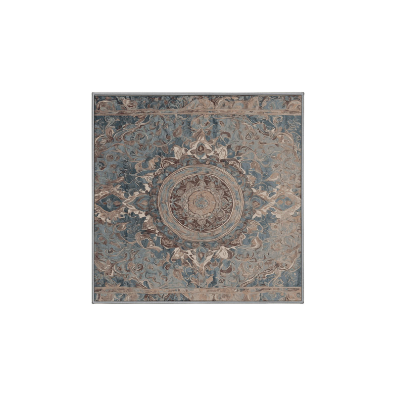 Machine Washable Gray Area Rug, Square 3'