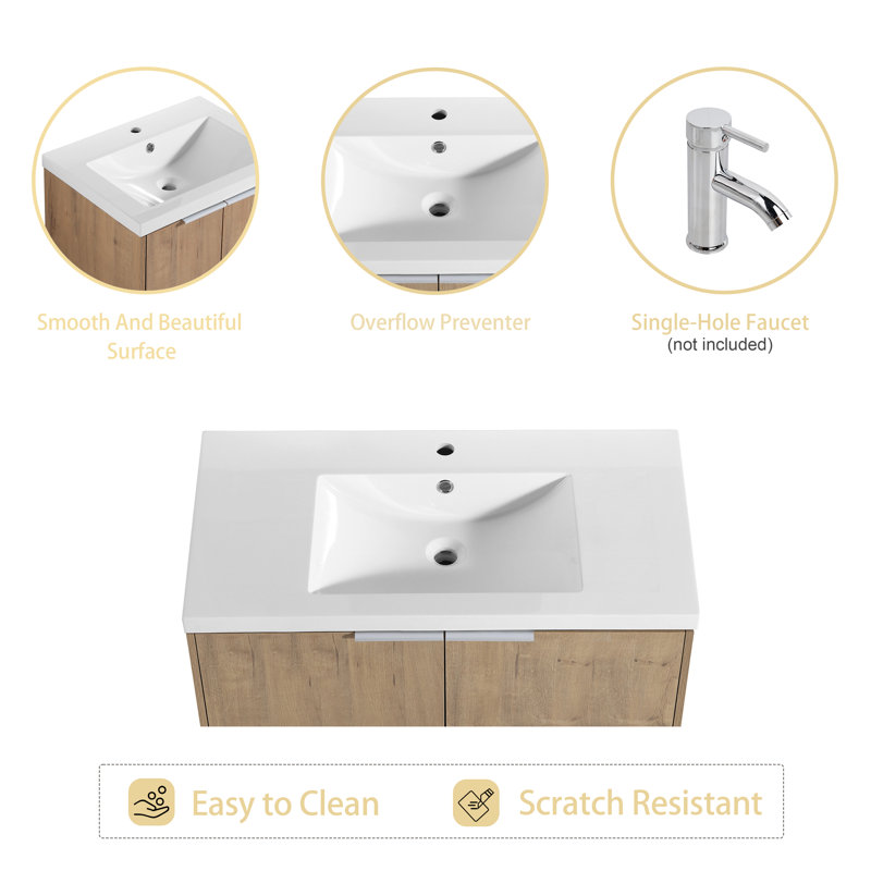 Ensemble de meuble-lavabo simple 35,44 po avec plateau en résine Argyl, Naturel