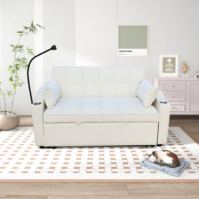 Velvet Loveseat Futon Sofa Couch W/Pullout Bed,Small Love Seat Lounge Sofa With Adjustable Reclining Backrest,Toss Pillows, Pockets