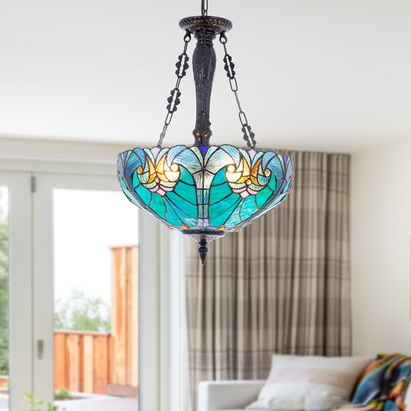 Luminaire suspendu Tiffany antique unique à 3 lumières à intensité variable