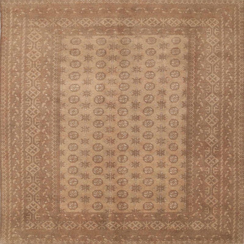 Tapis géométrique brun / beige, Rond 7 pi