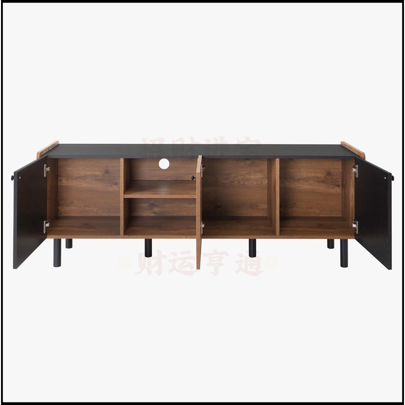 TV Stand with 3 Cabinets, Black
