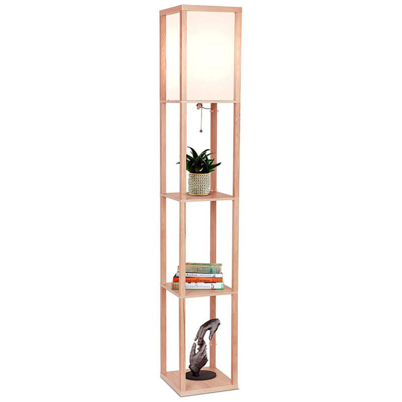 Peydon 63'' Column Floor Lamp, Natural Wood