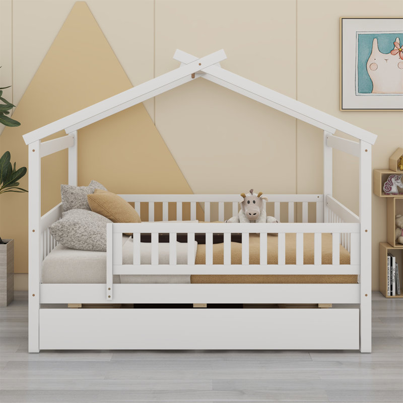 Lit en bois avec couchette, Blanc