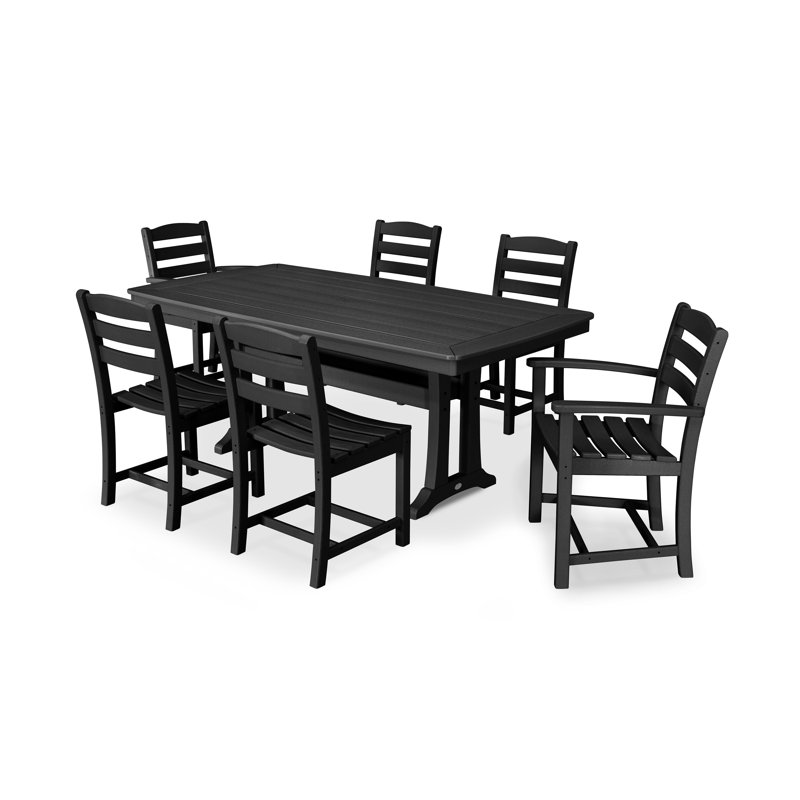 Ensemble repas 7 pièces avec pieds en tréteaux La Casa Café, Noir