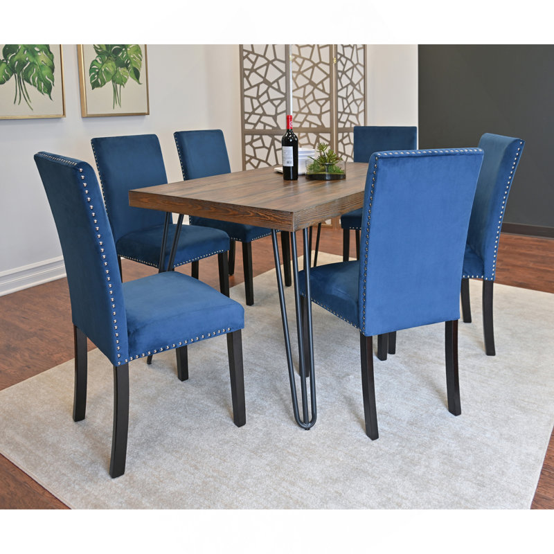 Ensemble de salle à manger 7 pièces Ashpin, table de salle à manger en épingle à cheveux avec 6 chaises, 3 options de couleurs