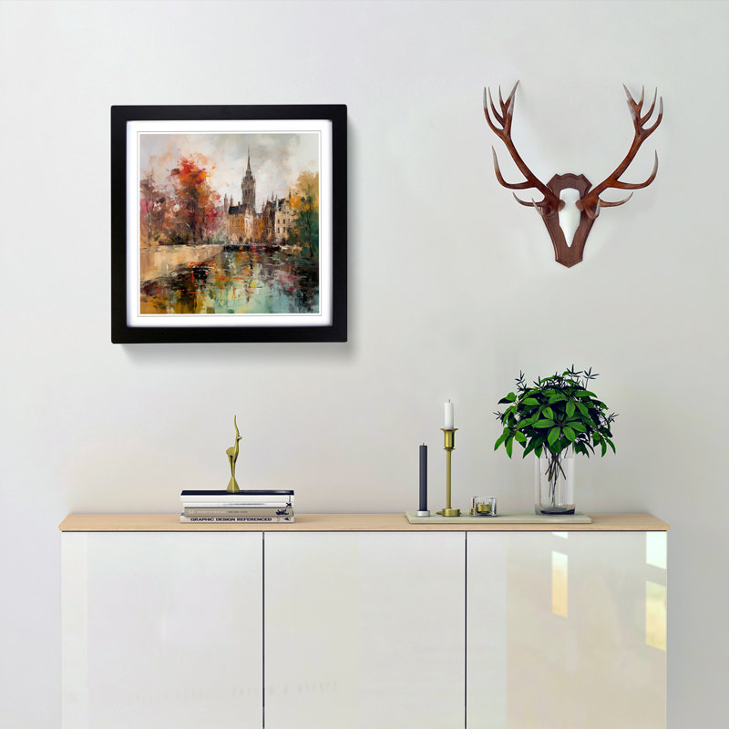 City Of Cambridge Abstract Expressionism No.1 - Single Picture Frame Print on Wood, Black