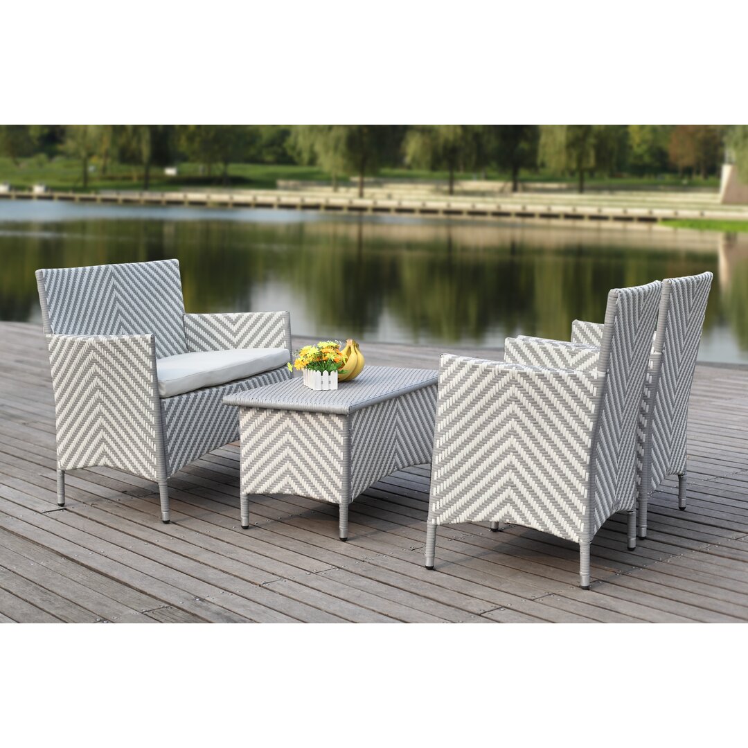 4-Sitzer Lounge-Set Sarenac aus Rattan mit Polstern