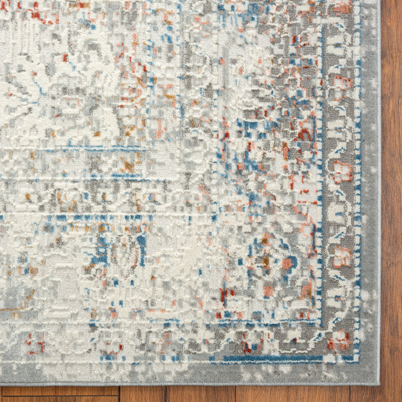 Tapis bleu / gris Tonio, Gris / rouge, Rectangle 2 pi x 3 pi