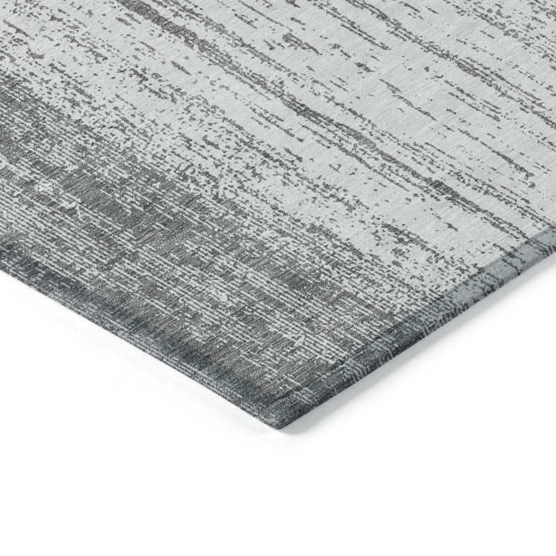 Tapis intérieur / extérieur en polyester tissé à la machine à motif abstrait mâle / blanc mâle / gris, Rectangle 8 pi x 10 pi