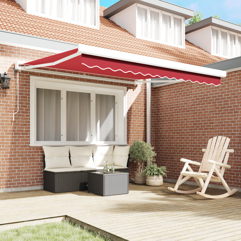 Ebern Designs Polyester Cover Retractable Patio Awning, Red/White, 300 cm W x 250 cm D