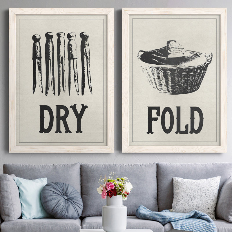 " Laundry II " 2 - Pieces, 37.5" H x 55" W x 1.5" D, White Framed Canvas
