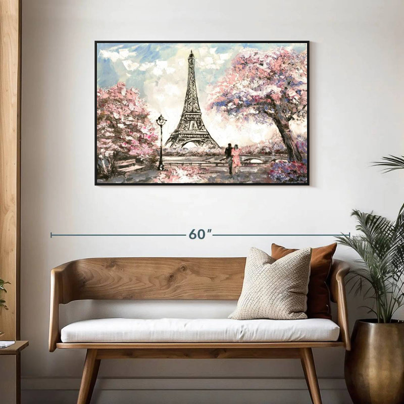 Les amoureux du printemps à Paris, Cadre flottant noir, 43 po x 29 po