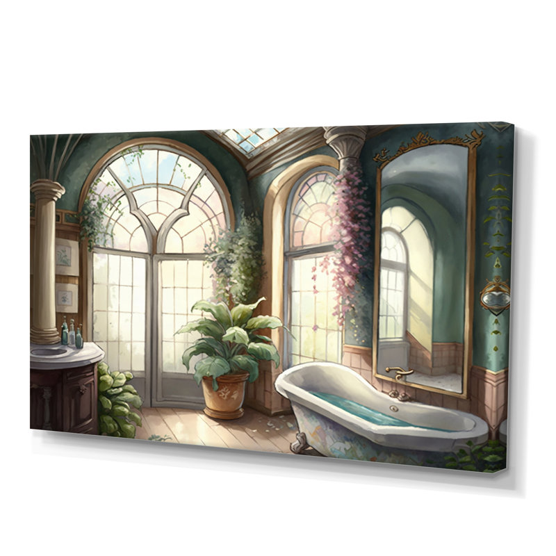 Victorian Bathroom I - Art mural de salle de bain, Toile tendue, 16" H x 32" W