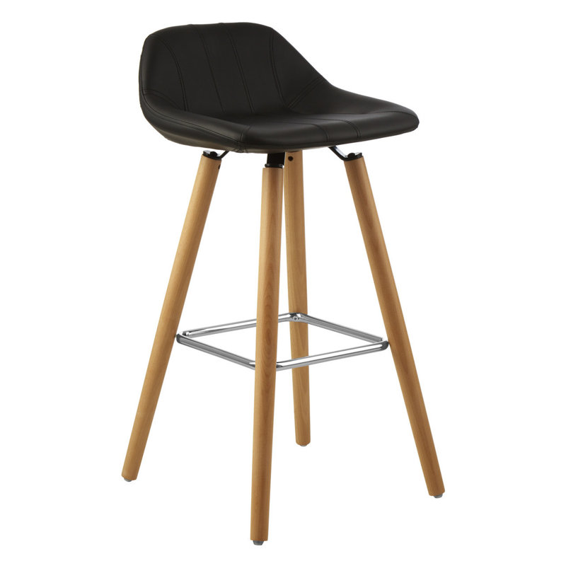 Kai Upholstered Bar Stool with Solid Wood Frame, Black