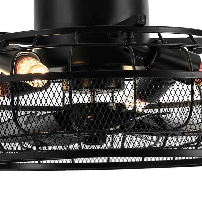 Cashten 18" Caged Smart Fan Chandelier with Remote Control, Black Ceiling Fan with Light for Living Room & Bedroom