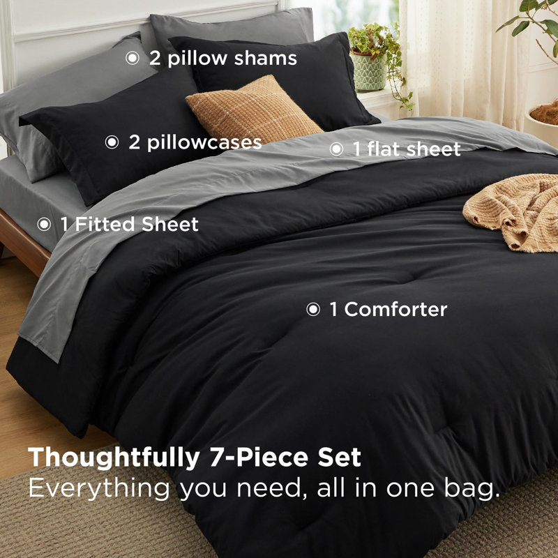 Bedsure Twin XL Comforter Set - Extra Long 5 Pieces Black Twin XL Bedding Set for All Seasons, Boho Contrasting Design Bed in a Bag with Comforter, Sheets, Pillowcase & Sham