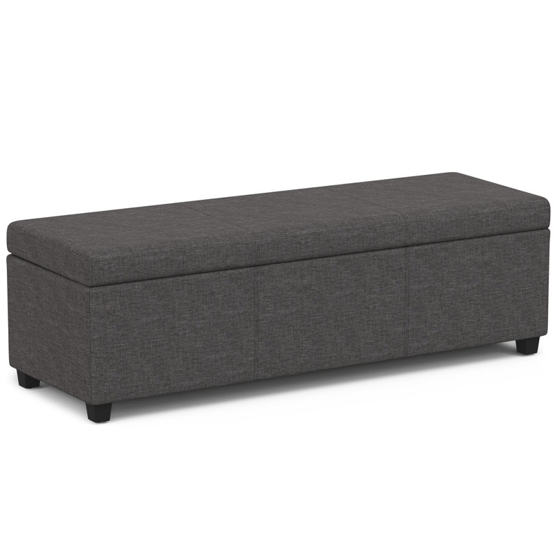 Avalon 54"W Upholstered Linen Look Fabric Contemporary Rectangular Lift-Top Storage Ottoman Bench with Hidden Storage