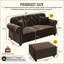 Canapé Chesterfield rembourré en velours avec garniture cloutée et accoudoirs roulés, canapé de style Mid-Century moderne capitonné, comprend 2 coussins-464730213
