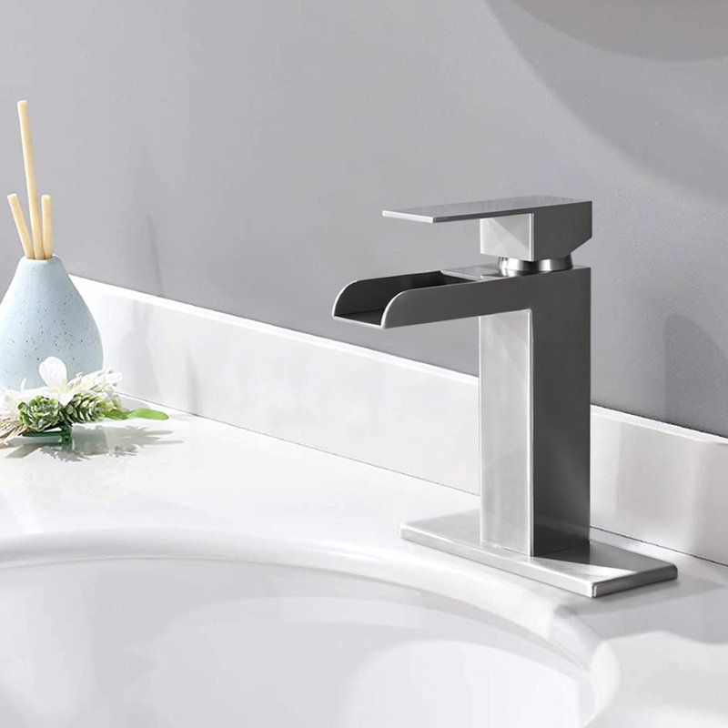 Single-handle Bathroom Faucet with Drain Assembly, Brushed Nickel