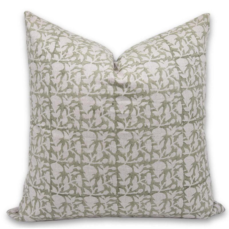 Linen Pillow Cover, 14"H x 14"W, Pink Floral 1, Square