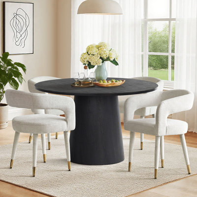 5-Piece Modern Dining Set with Round Pedestal Table and Upholstered Open-Back Chairs