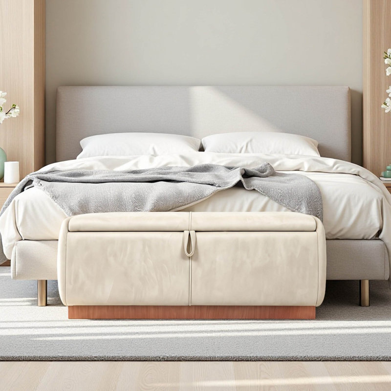 Banc de rangement rembourré en velours de 47,2 po, Beige