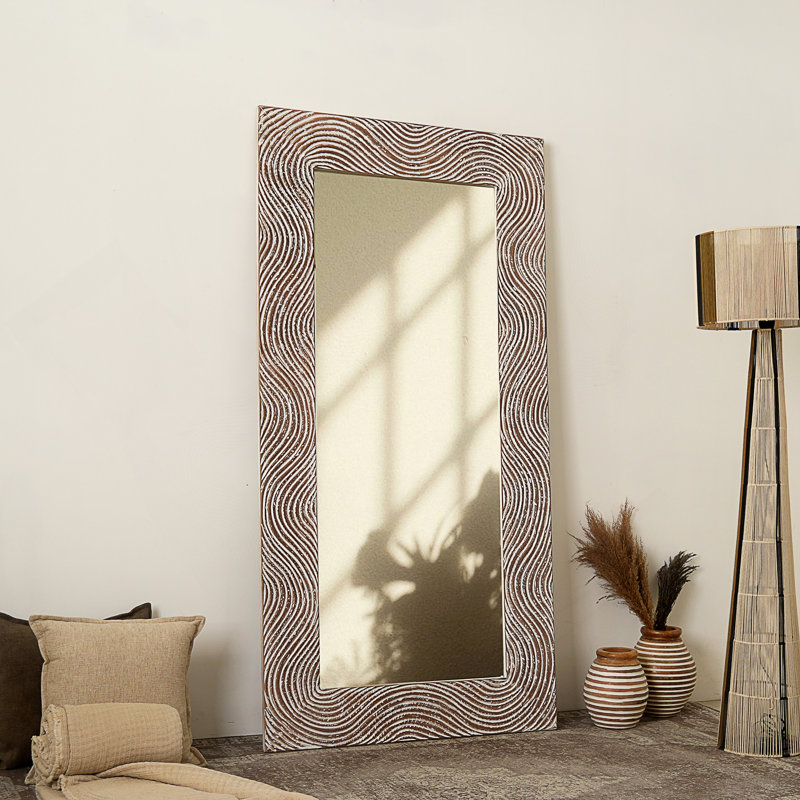 Miroir rectangulaire en bois massif sculpté à la main - 36 po x 72 po