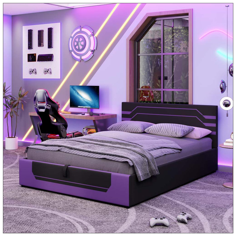 Base de lit de jeu hydraulique moderne, Mauve et noir