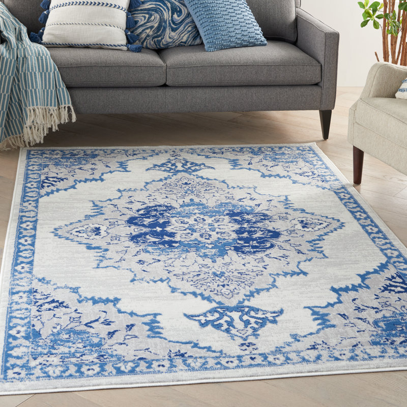 Tapis oriental blanc / bleu Colo, Rectangle 4 pi x 6 pi
