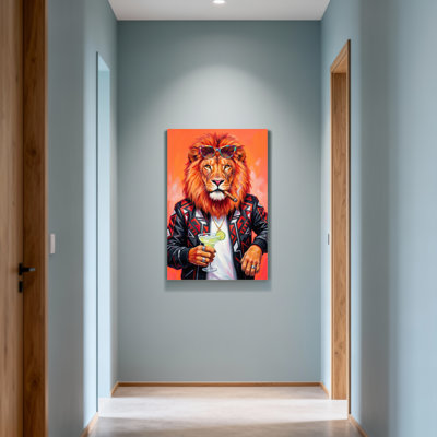 Animals Lion With Sunglasses Holding Cocktail