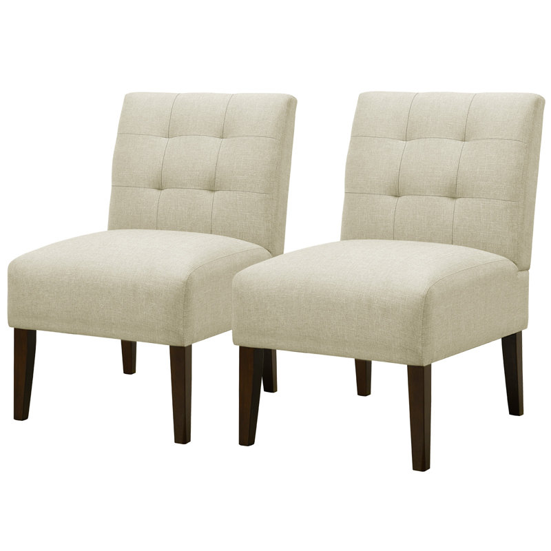 Morden Armless Accent Slipper Chair Set Of 2, With Pin Decor, Beige Polyester