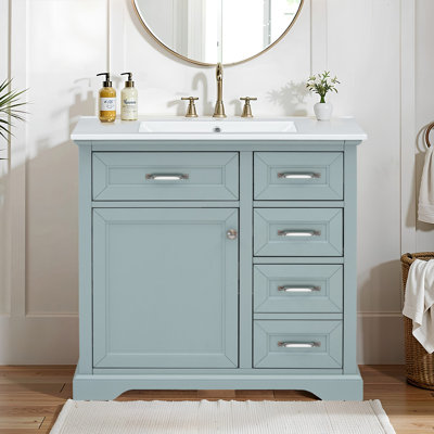 36" Bathroom Vanity Set With Ceramic Undermount Sink, 2 Tip-out Drawers & Soft-close Hinges