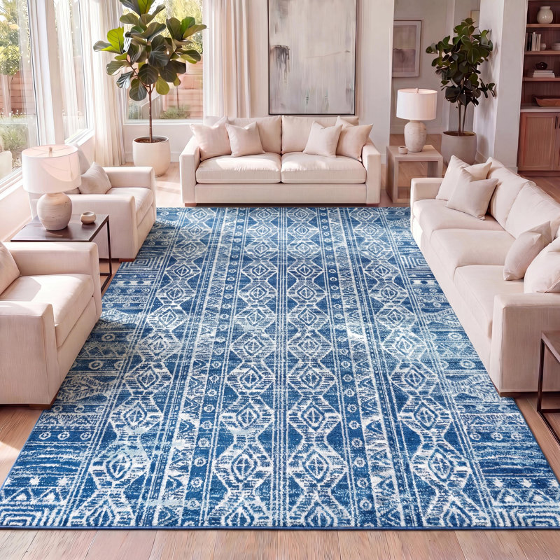 Tybalt Modern Persian Boho Vintage Tribal Blue/Gray Rug, Rectangle 3' x 5'