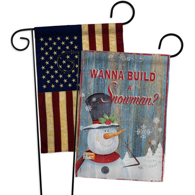 Drapeau de jardin 2 côtés en polyester 19 po x 13 po 2 pièces build a bonhomme de neige