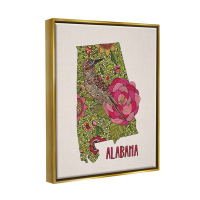 «Intricate Alabama Camellia Flower Bird détaillée» par Valentina Harper - cadre flottant, impression sur toile