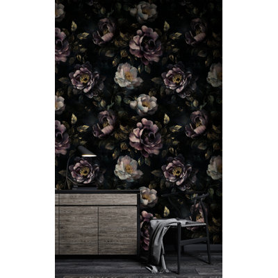 Dark Floral Wallpaper Mural Moody Rose Oil Painting Wall Art Elegant Interiors