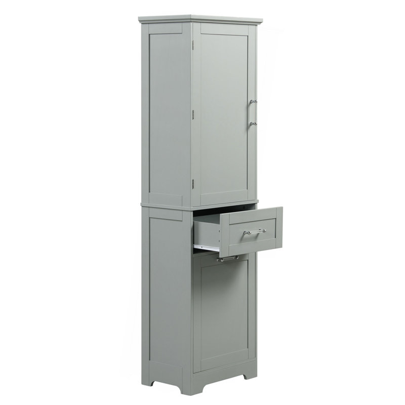 Grande armoire de rangement pour salle de bain, armoire de rangement autoportante avec deux tiroirs de tailles différentes et tablette réglable, panneau de fibres à densité moyenne avec finition peinte