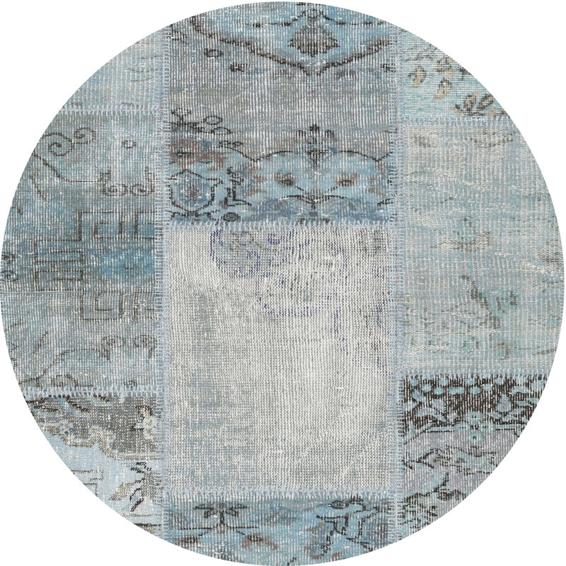 Tapis contemporain gris / bleu, Rond 3 pi