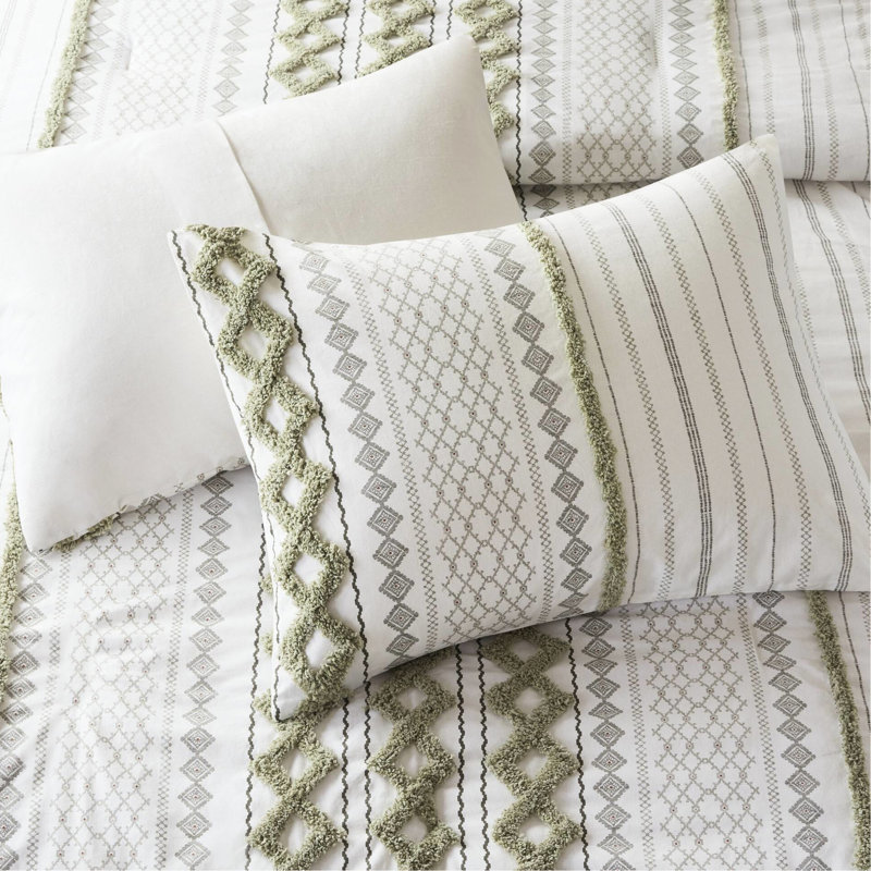 Édredon pour lit double / grand en coton 3 pièces avec chenille, imprimé, rembourrage, couvre-oreillers superposés