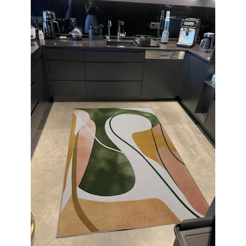 Tapis décoratif vert et beige multicolore, Rectangle 3 pi 11,24 po x 5 pi 10,87 po