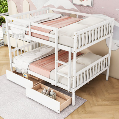 Rubber Wood Bunk Bed With Two Drawers