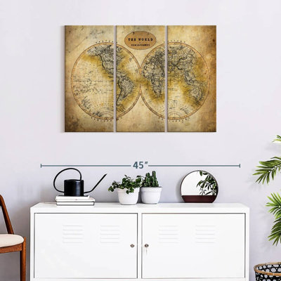 Découvrez la carte du monde sur toile, ensemble de 3 pièces