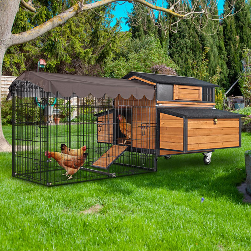 Mobile Chicken Coop With Wheels For 6–8 Chickens, Large Chicken House With Run And 6 Nesting Boxes, Metal Frame 76.7" L