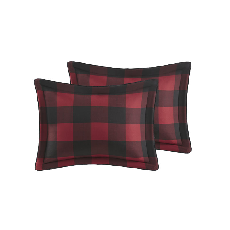 King Red Buffalo Check Faux Fur Comforter Set